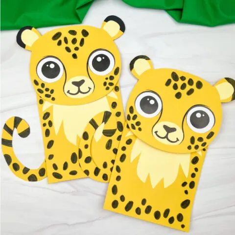 2 cheetah paper bag puppets