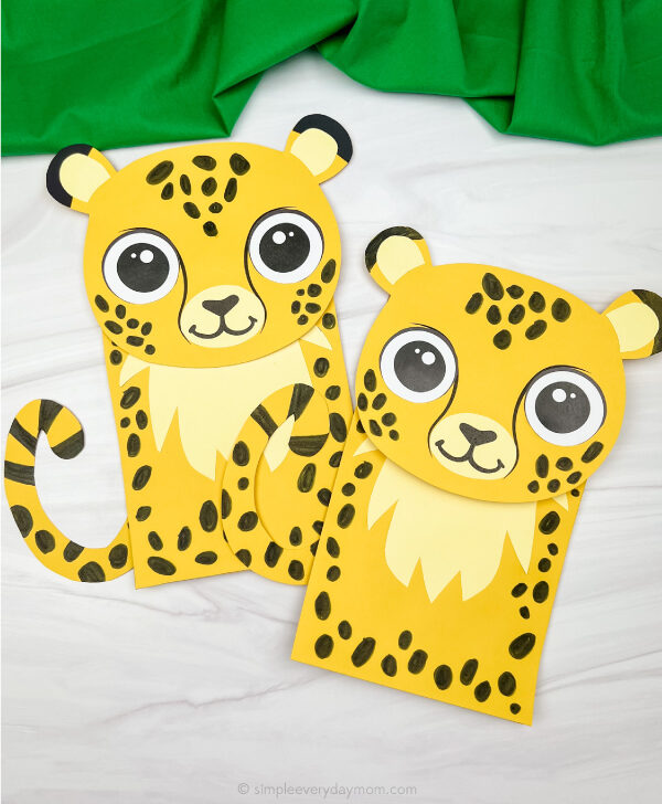 2 cheetah paper bag puppets