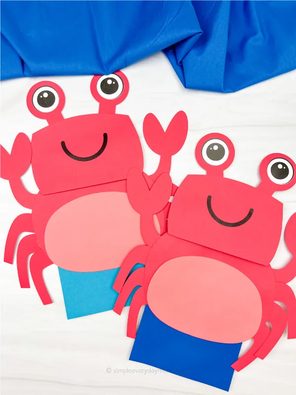 2 paper bag crab puppets