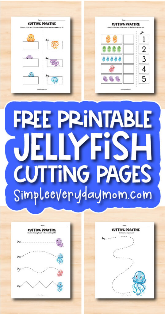 jellyfish cutting activity pages image collage with the words free printable jellyfish cutting pages