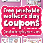 pink gradient background with printable Mother's Day coupons image collage with the words free printable Mother's Day coupons