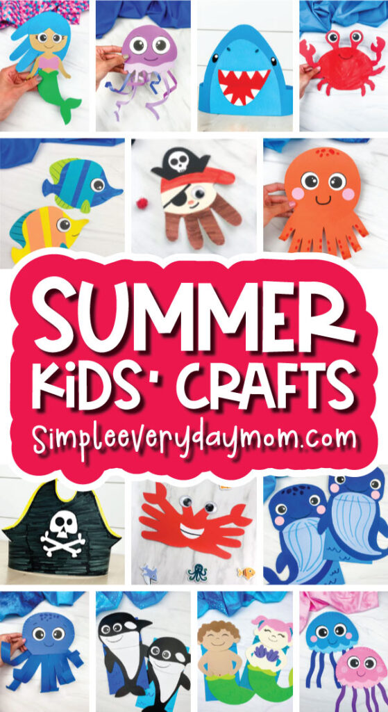 summer crafts image collage with the words summer kids' crafts