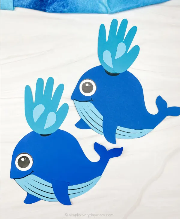 2 whale handprint crafts