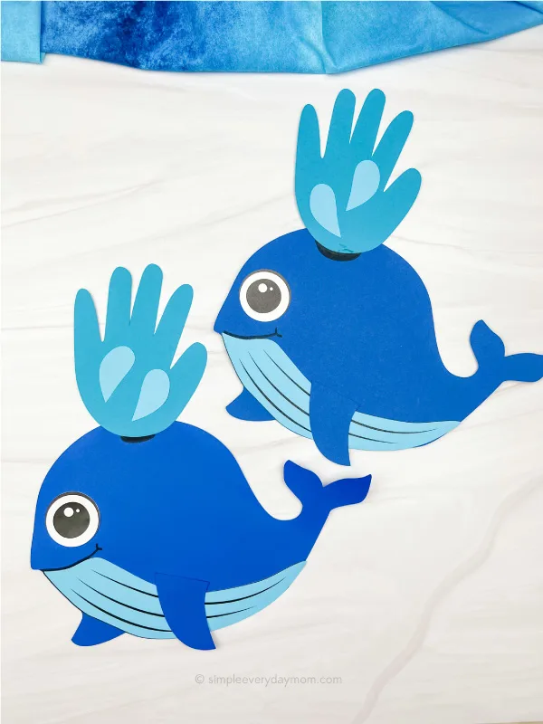 2 whale handprint crafts