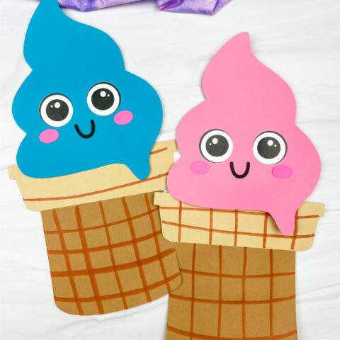 blue and pink paper bag ice cream puppet crafts