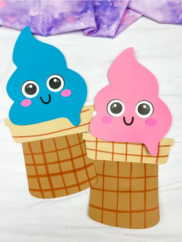 blue and pink paper bag ice cream puppet crafts