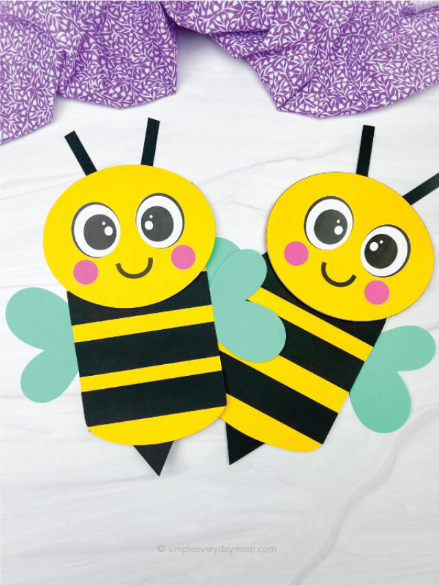 Bee Paper Bag Puppet Craft For Kids [Free Template] Story