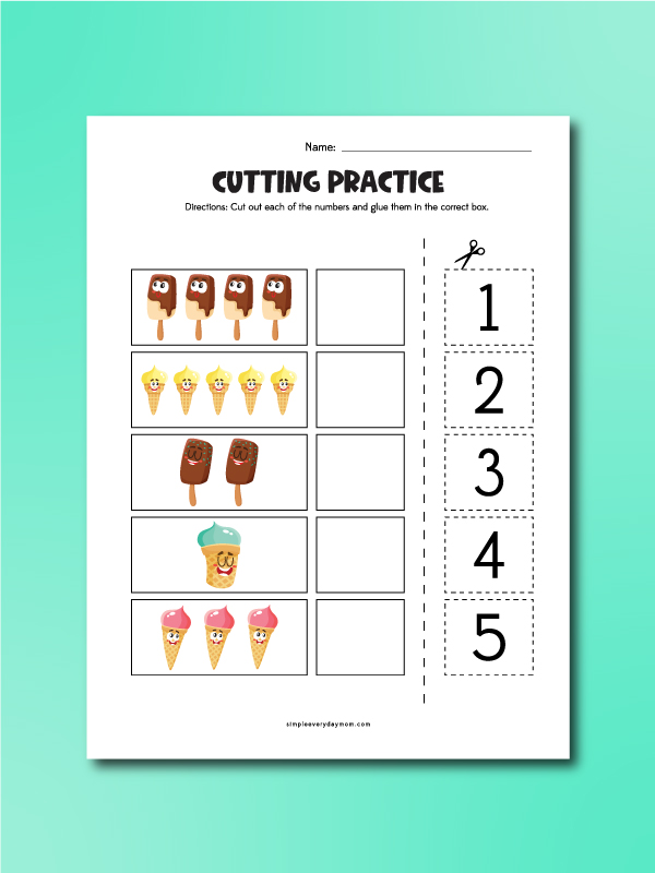 ice cream counting scissor practice worksheet