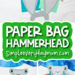 hammerhead shark puppet image collage with the words paper bag hammerhead