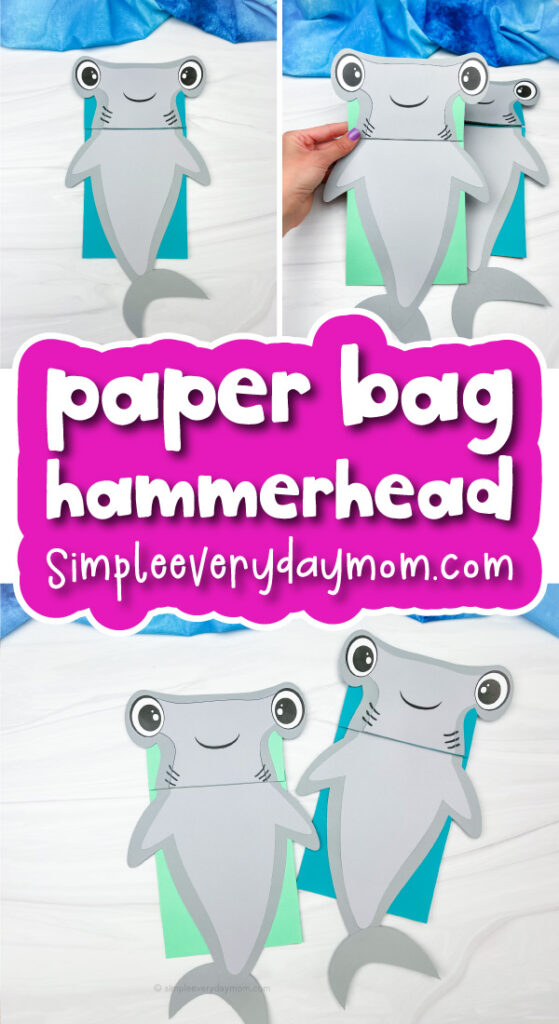 hammerhead shark puppet image collage with the words paper bag hammerhead