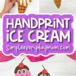 paper ice cream craft image collage with the words handprint ice cream
