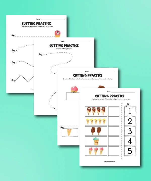 four ice cream cutting activity pages
