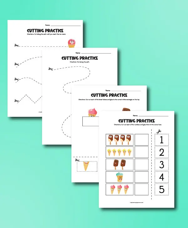 four ice cream cutting activity pages
