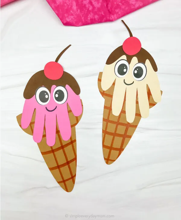 2 ice cream handprint crafts