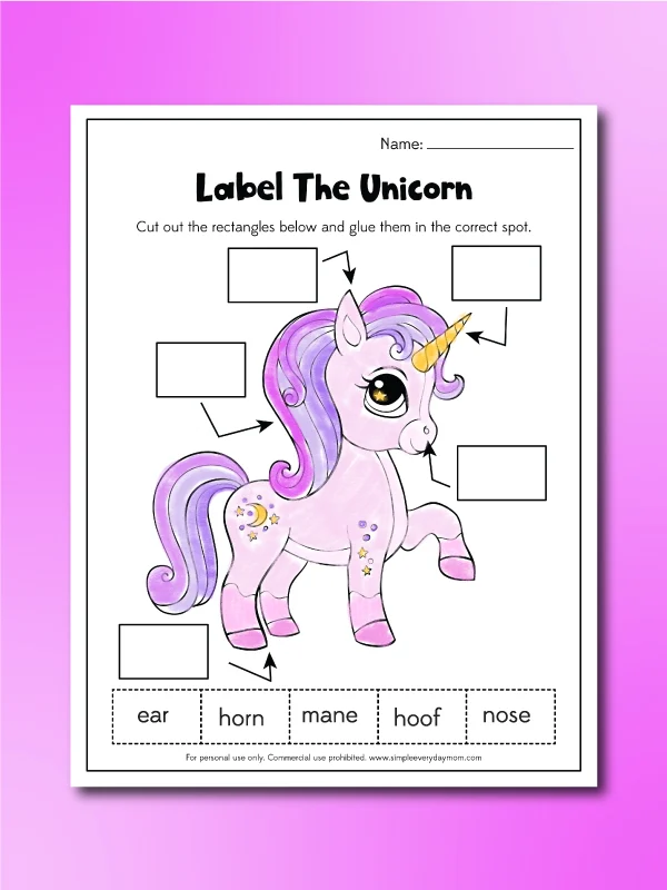 label a unicorn worksheet