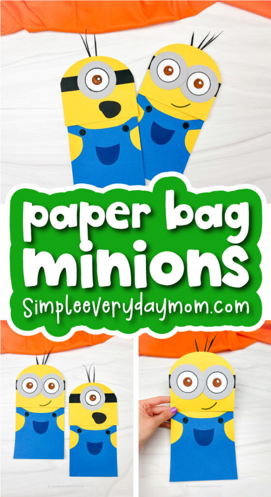 minion puppet craft image collage with the words paper bag minion