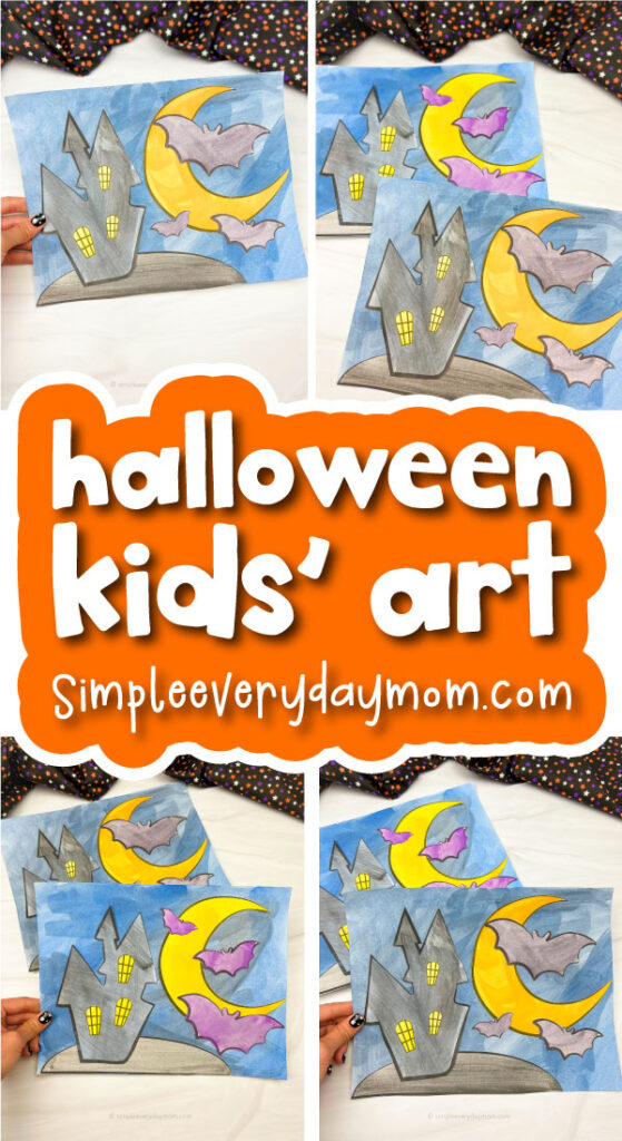 Halloween art scene image collage with the words Halloween kids' art