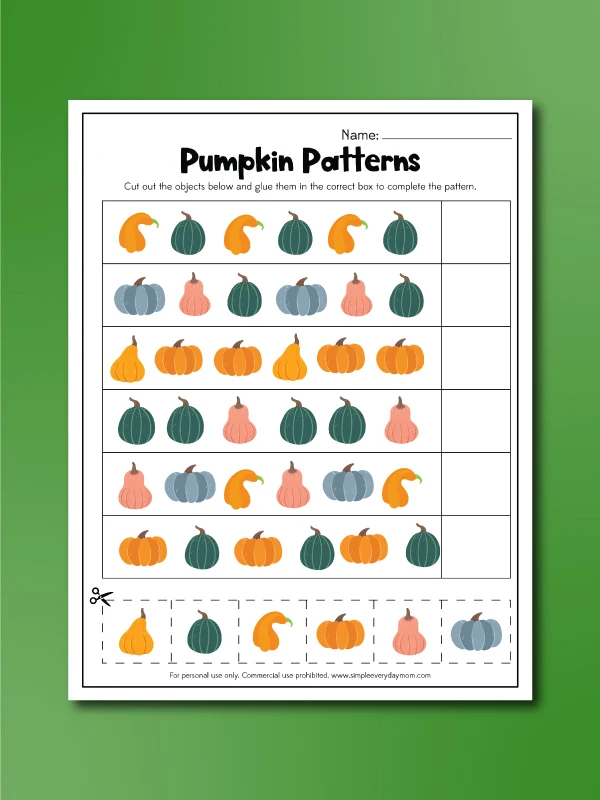 pumpkin patterns worksheet