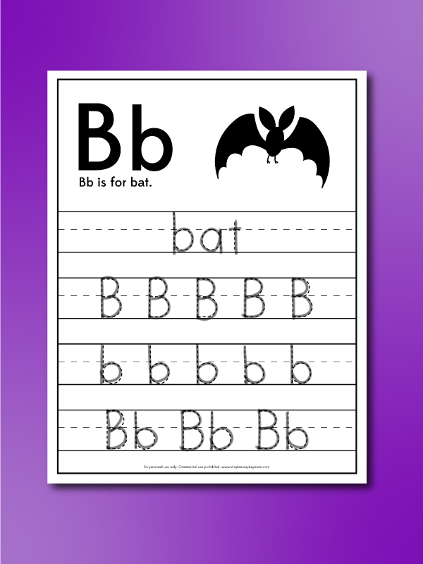 b is for bat handwriting page