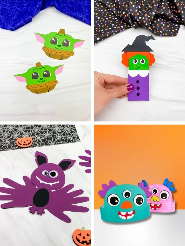 kids' Halloween craft image collage