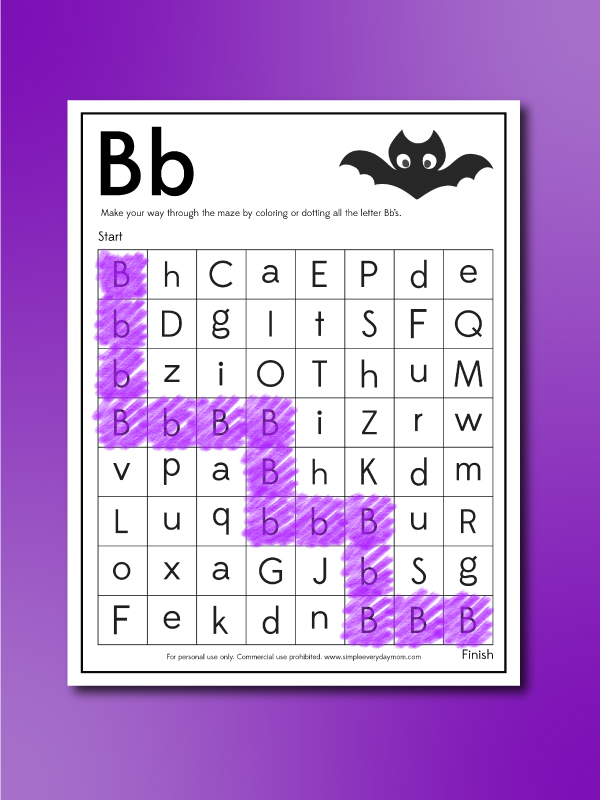 letter b maze for kids
