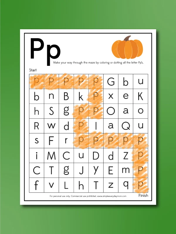 p is for pumpkin letter maze