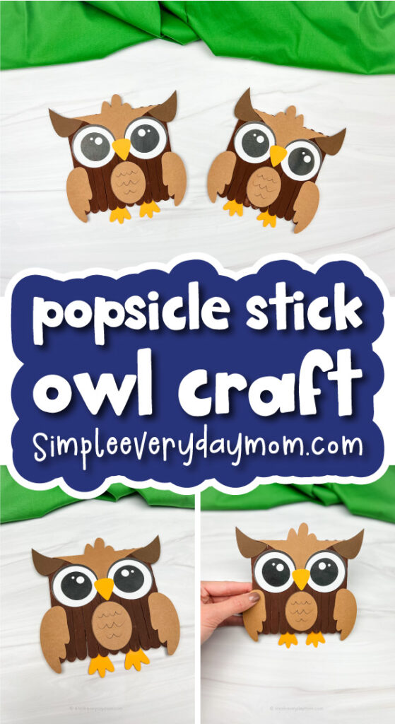 owl popsicle stick craft image collage with the words popsicle stick owl craft