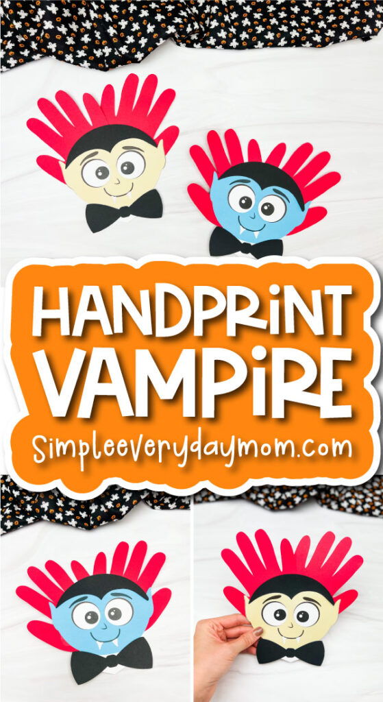 vampire craft for kids image collage with the words handprint vampire