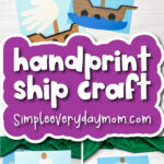 kids pirate ship craft image collage with the words handprint ship craft
