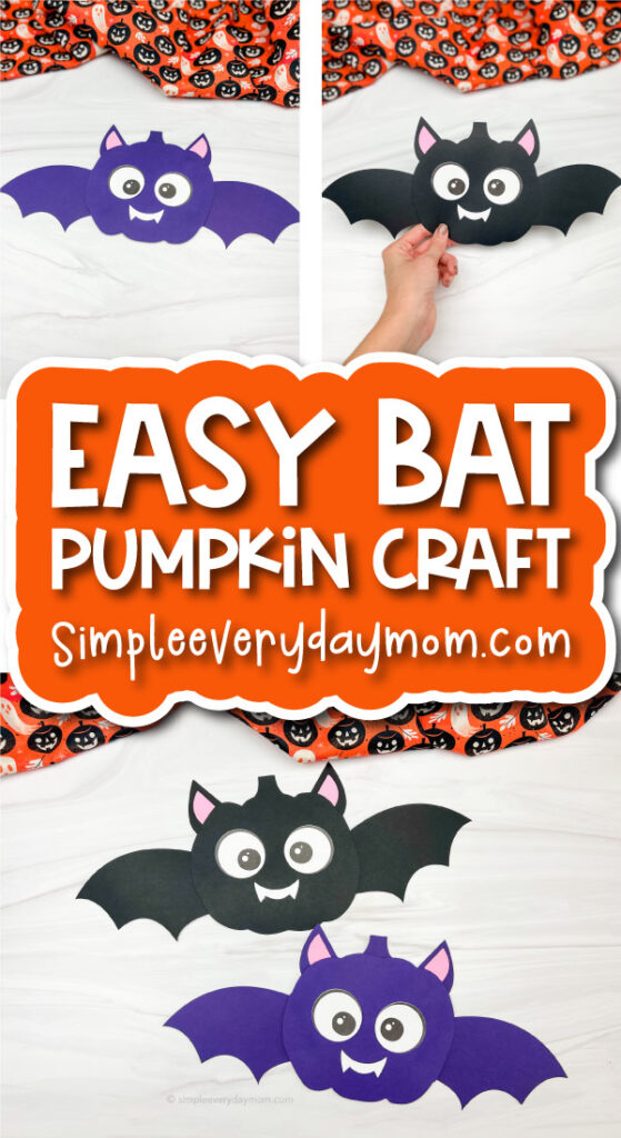 Halloween kids craft image collage with the words easy bat pumpkin craft