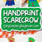 scarecrow kids craft image collage with the words handprint scarecrow
