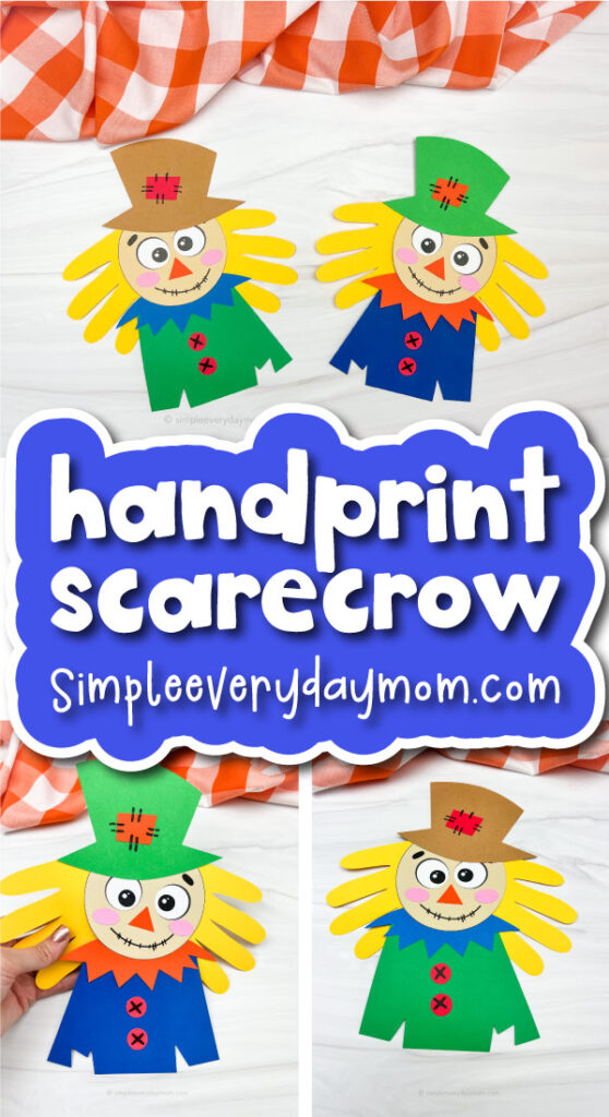 scarecrow kids craft image collage with the words handprint scarecrow