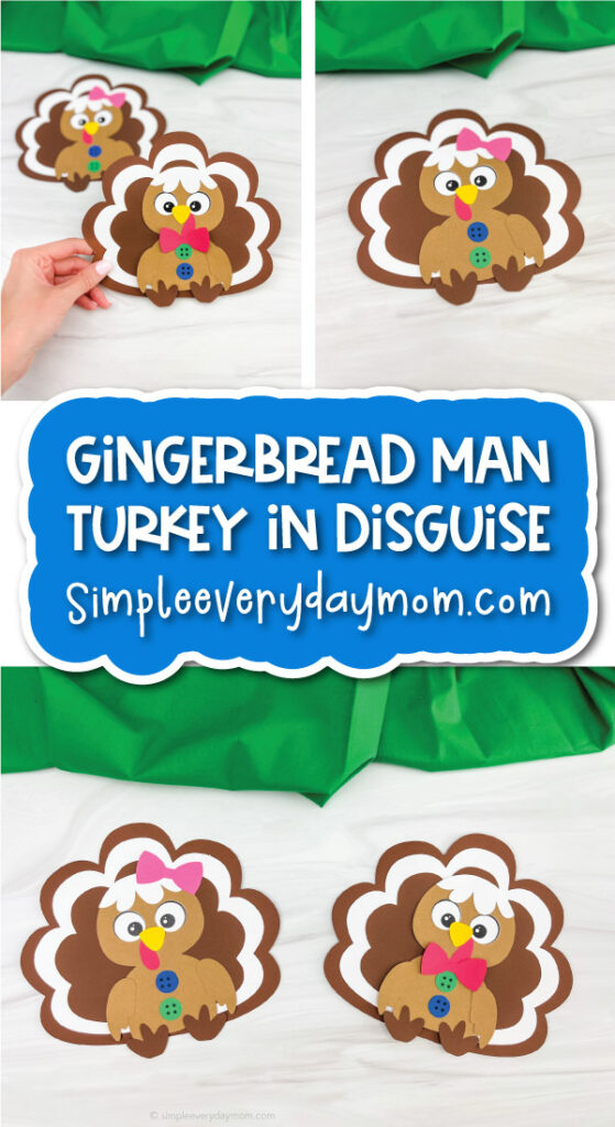 disguise a turkey craft image collage with the words gingerbread man turkey in disguise