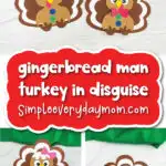 disguise a turkey craft image collage with the words gingerbread man turkey in disguise