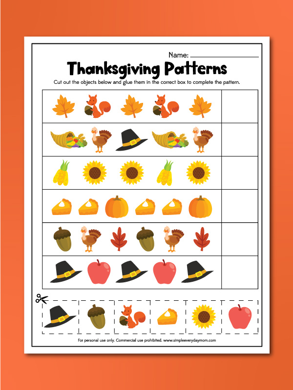 Thanksgiving pattern worksheet