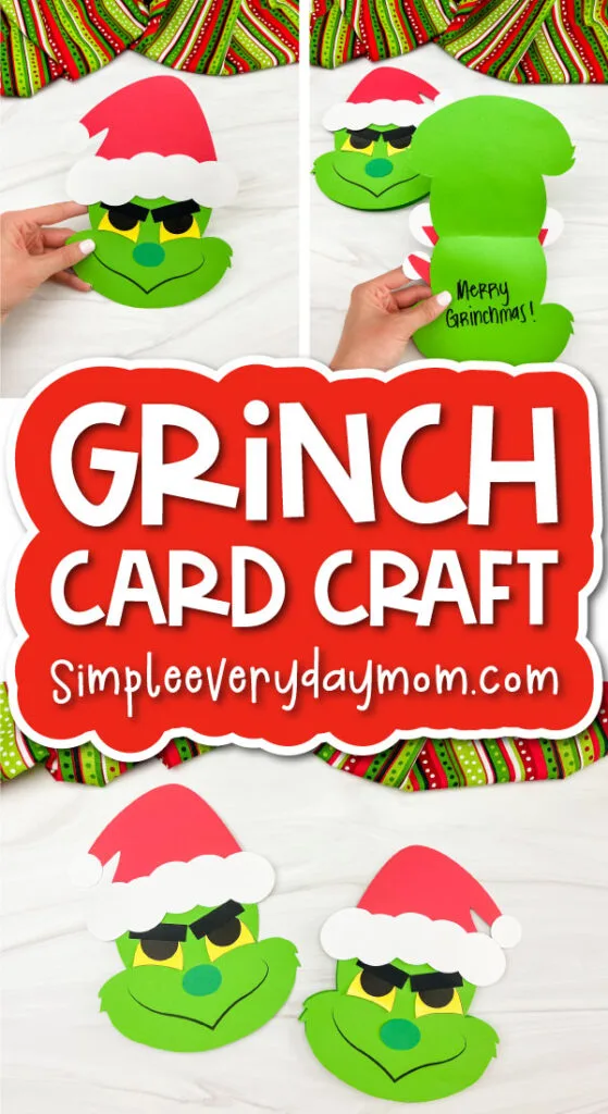 kids' Grinch craft with the words Grinch card craft