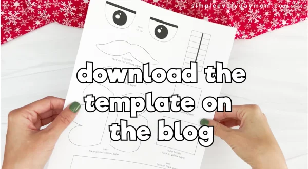 image of template for nutcracker paper bag craft with "download the template on the blog"