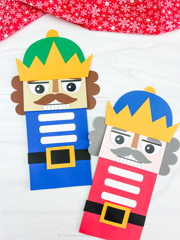 two variations of finished nutcracker paper bag puppet