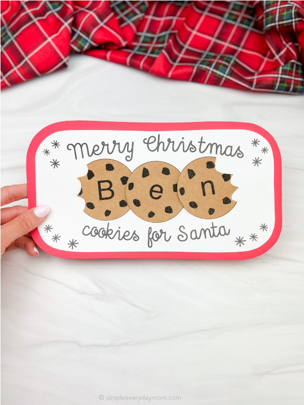 hand holding Santa's cookie plate name craft