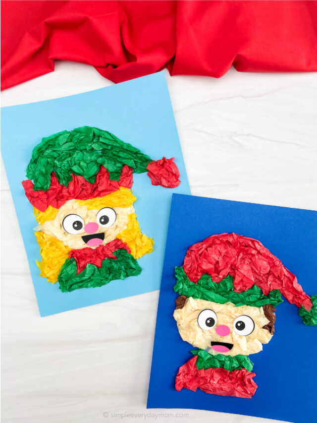 two finished versions of elf tissue paper craft