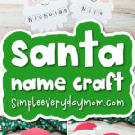 collage of finished santa name craft with text overlay displaying craft name and website