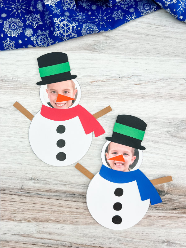 Finished snowman photo craft. Two crafts side by side