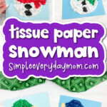 snowman craft image collage with the words tissue paper snowman