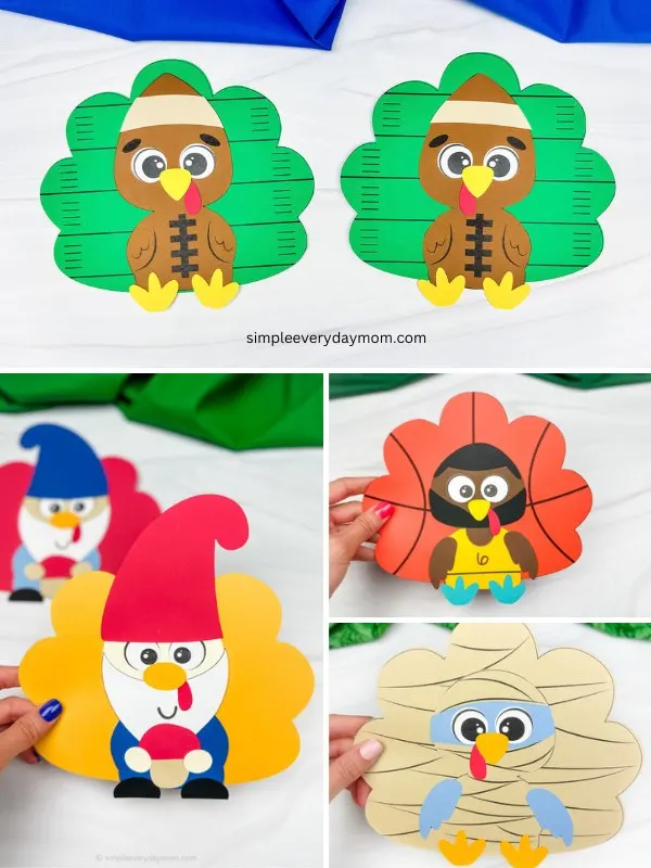 collage image of various turkey disguise project ideas