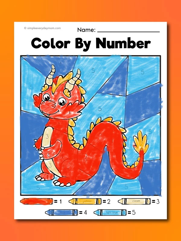 Chinese New Year dragon color by number printable