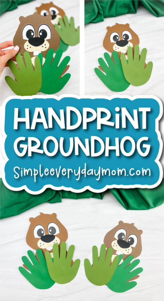 finished examples of Groundhog handprint craft banner image
