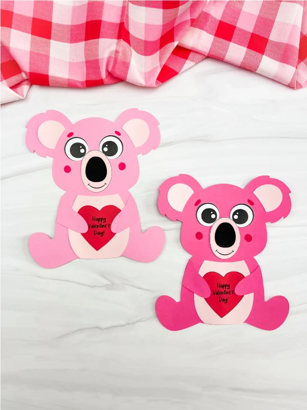two examples of finished koala valentine craft