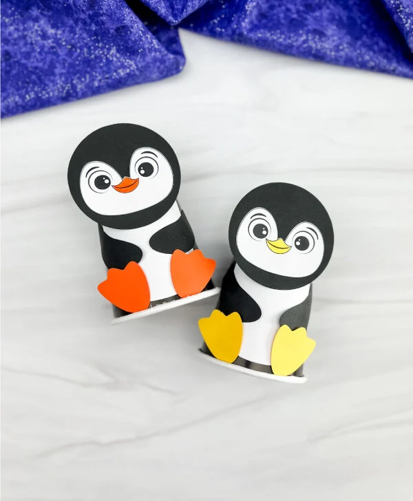 finished examples of penguin paper cup craft