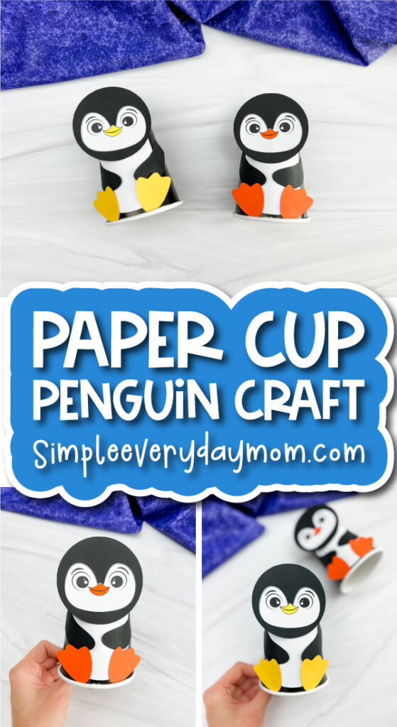 finished paper cup penguin craft banner image