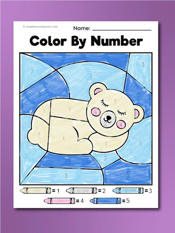 sleeping color by number polar bear